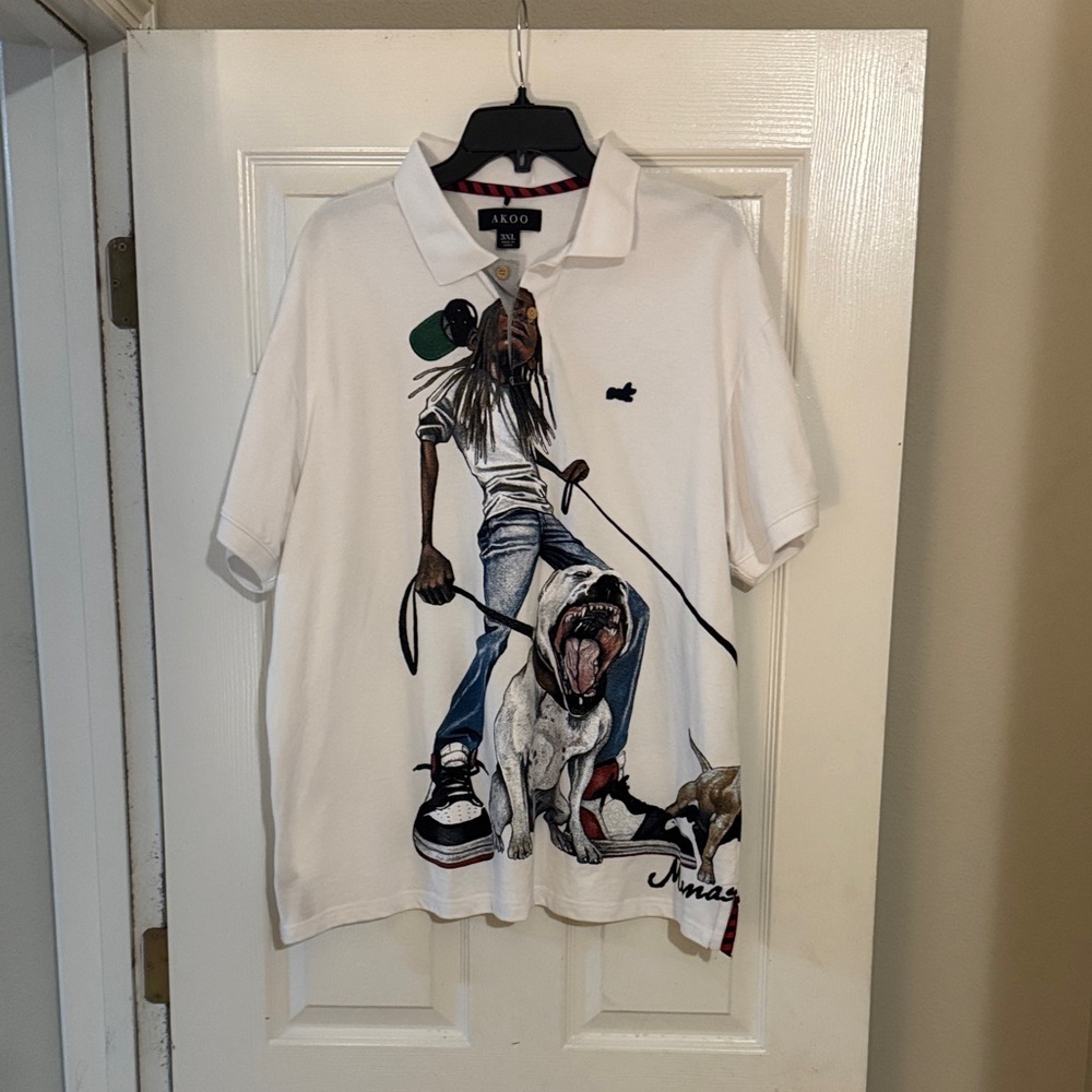 Akoo White Polo with Graphic Design
